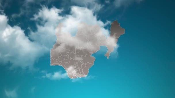 Nigeria Country Map Zoom Realistic Clouds Fly Camera Zoom Sky — Stockvideo