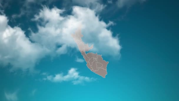 Peru Mapa Kraju Zoomem Realistyczne Chmury Przelatują Przez Aparat Powiększył — Wideo stockowe