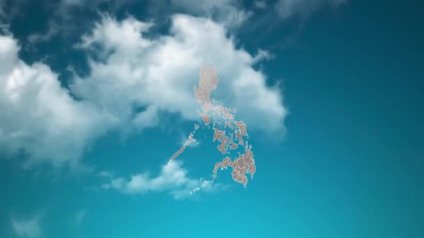 Filippijnen Landkaart Met Zoom Realistische Wolken Vliegen Erdoorheen Camera Inzoomen — Stockvideo