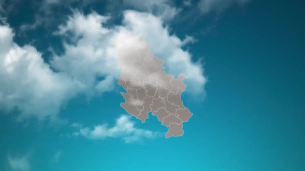 Serbia Geen Kosovaarse Landkaart Met Zoom Realistische Wolken Vliegen Erdoorheen — Stockvideo