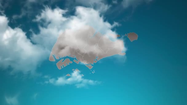 Singapore Mapa País Com Zoom Realistic Clouds Fly Câmera Zoom — Vídeo de Stock