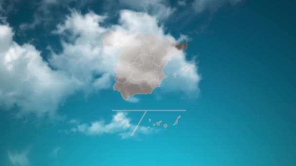 Spain Provinces Country Map Zoom Realistic Clouds Fly Camera Zoom — Video