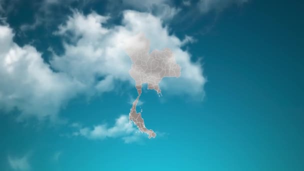 Thailand Landkaart Met Zoom Realistische Wolken Vliegen Erdoorheen Camera Inzoomen — Stockvideo