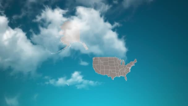 Ηπα Mercator Χάρτη Χώρα Ζουμ Ρεαλιστικά Σύννεφα Πετούν Μέσα Μεγέθυνση — Αρχείο Βίντεο