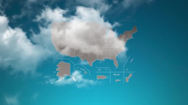 Terytoria Usa Mapa Kraju Zoomem Realistyczne Chmury Przelatują Przez Zbliżenie — Wideo stockowe