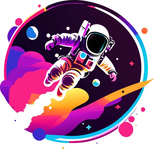 Cute Happy Astronaut Jumping Cartoon Science Technology Icon Concept Isolado — Vetor de Stock