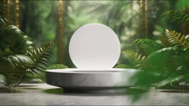 Kozmetik ürün sunumu için bitkilerin olduğu minimal podyum görüntüsü, kaide veya platform arka planı, yaprağın hareket gölgesi ile.
