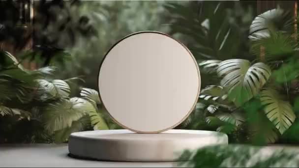 Minimalny Wyświetlacz Podium Roślinami Prezentacji Produktów Kosmetycznych Cokołem Lub Tłem — Wideo stockowe