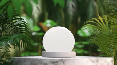 Kozmetik ürün sunumu için bitkilerin olduğu minimal podyum görüntüsü, kaide veya platform arka planı, yaprağın hareket gölgesi ile.