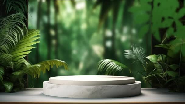 Minimal Podium Display Med Växter För Kosmetisk Produktpresentation Piedestal Eller — Stockvideo