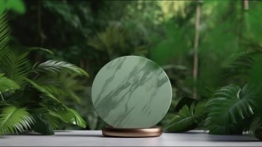 Kozmetik ürün sunumu için bitkilerin olduğu minimal podyum görüntüsü, kaide veya platform arka planı, yaprağın hareket gölgesi ile.