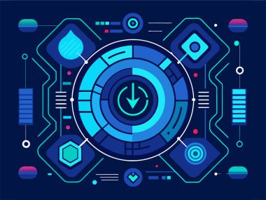 Abstract futuristic blue circle interface.