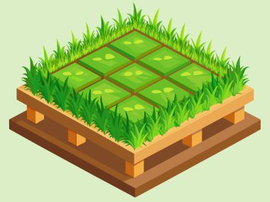 Green grass and bushes. Vector cartoon illustration of lawn border, garden, field, forest, park vegetation 