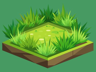 Green grass and bushes. Vector cartoon illustration of lawn border, garden, field, forest, park vegetation 