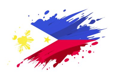Grunge fırça darbesiyle boyanmış Filipinler bayrağı, suluboya bayrak stili.