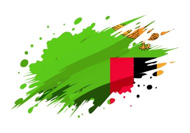 Grunge fırça darbesiyle boyanmış Zambiya bayrağı, suluboya bayrak stili.