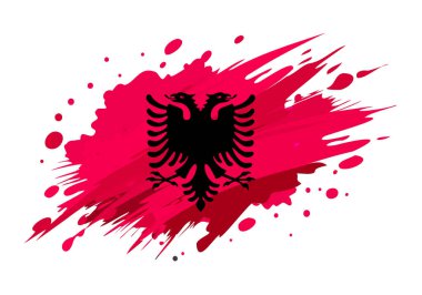 Grunge fırça darbesiyle boyanmış albanya bayrağı, suluboya bayrak tarzı.