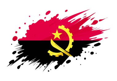 Grunge fırça darbesiyle boyanmış angola bayrağı, suluboya bayrak stili.