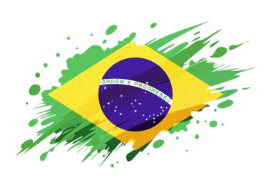 Grunge fırça darbesiyle boyanmış Brezilya bayrağı, suluboya bayrak stili.