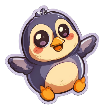 Canlı renkleri ve sevimli ifadeleri olan şirin bir penguen çıkartması. Not defterleri, dizüstü bilgisayarlar ve daha fazlası için mükemmel..