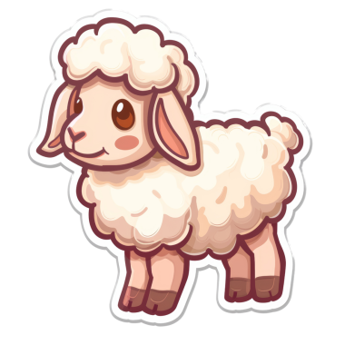 Hoş bir karikatür kuzu etiketi, tüylü bir ceket ve sevimli bir ifade, çocuk el sanatları, hatıra defteri ve dekorasyon için mükemmel..