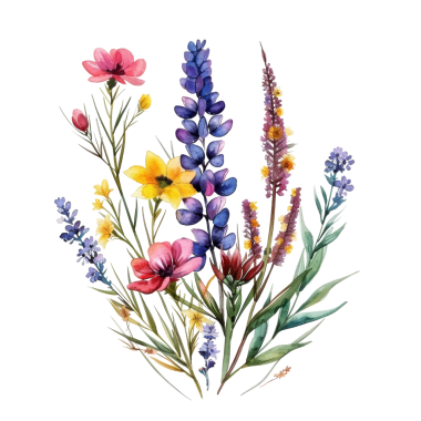 Büyüleyici bir botanik illüstrasyonunda çeşitli çiçek çeşitleri sergileniyor. Doğa ve çiçek tasarım meraklıları için ideal..