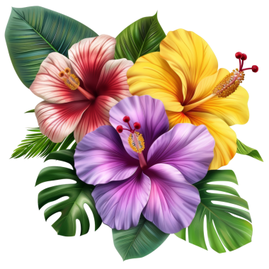 Renkli amber çiçekleri ve yemyeşil yaprakların yer aldığı büyüleyici dijital sanat eserleri botanik ve çiçek temalı tasarımlar için mükemmeldir..