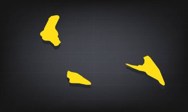 Koyu Arkaplanda Komoroların Sarı 3B Haritası, Eğitim ve Bilgi Kullanımı için Coğrafi Şekil ve Sınırlar Gösteriliyor