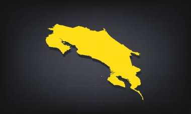 Koyu Arkaplanda Kosta Rika 'nın Sarı 3D Haritası, Eğitim ve Bilgi Kullanımı için Coğrafi Şekil ve Sınırlar Gösteriliyor