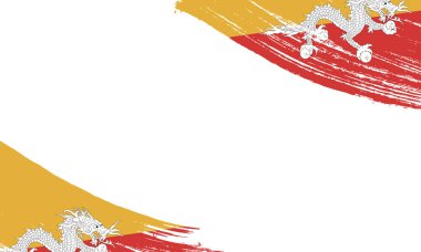 Fırça darbesi ile bhutan bayrağı, Grunge fırça darbesi. Suluboya bayrak tasarımı.