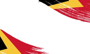Fırça Vuruşu Efektli Doğu Timor Bayrağı, Grunge fırça darbesi. Suluboya bayrak tasarımı.