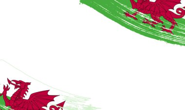 Fırça darbesi ile Wales Bayrağı, Grunge fırça darbesi. Suluboya bayrak tasarımı.