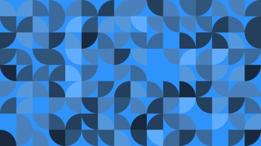 Değişik tonlarda mavi daireler ve kemerler içeren çarpıcı bir geometrik desen keşfedin. Bu soyut tasarım, arka plan veya yaratıcı projeler için modern bir estetik sunar..