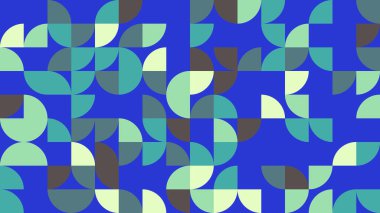 Bu büyüleyici görüntü, yaratıcı projeler için mükemmel, derin mavi arkaplan üzerinde soyut şekillerden oluşan canlı bir geometrik desen içerir..