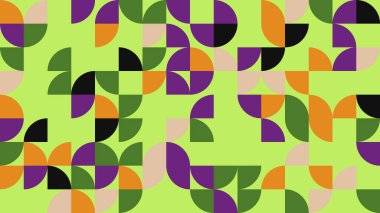 Bu soyut geometrik desen açık yeşil zemin üzerinde canlı bir şekil ve renk karışımı sergiliyor, yaratıcı projeler ve modern tasarımlar için mükemmel..