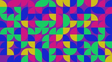 Bu canlı geometrik desen, modern tasarım projeleri için mükemmel, cesur renkler ve dinamik şekiller içerir. Arkaplan, tekstil veya grafik sanatı için ideal.