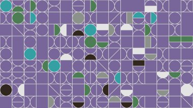 Zengin mor bir zemin üzerinde renkli geometrik şekillerin canlı bir düzenini keşfetmek, yaratıcı projeler, modern tasarımlar veya cesur sanat eserleri için mükemmel.