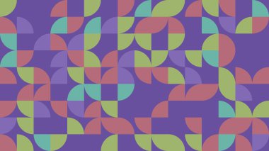 Bu renkli geometrik desen, yaratıcı projeler, dijital sanat veya şık sunumlar için ideal mor arkaplan üzerinde parlak şekiller içerir. Canlı tasarım herhangi bir görsel ortama eğlenceli bir dokunuş ekler.