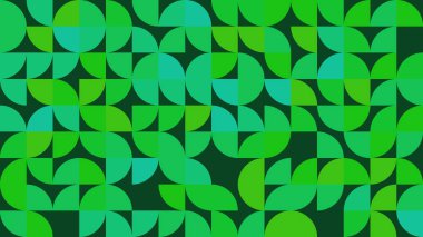 Canlı yeşil daireler ve yaprak şekilleri içeren görsel olarak çarpıcı bir geometrik desen. Arkaplan, sanat projeleri veya modern tasarım temaları için ideal.
