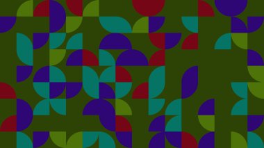 Kalın renklerde geometrik şekiller içeren canlı ve soyut bir desen keşfedin. Bu tasarım, modern sanat uygulamaları için mükemmel kıvrımların ve açıların uyumlu bir karışımını sergiler..