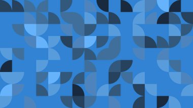 Bu resim, arka plan ve duvar kağıtları için uygun modern ve şık bir tasarım yaratmak için çeşitli açısal ve eğri şekilleri birleştiren, mavinin çeşitli tonlarına sahip soyut bir geometrik desen içerir..