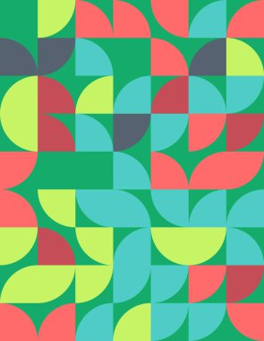 Bauhaus stilinden esinlenerek, modern tasarım uygulamaları ve yaratıcı projeler için mükemmel cesur şekiller içeren canlı bir geometrik desen keşfedin..