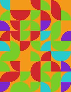 Bu canlı geometrik desen Bauhaus tarzını canlı renk ve şekillerin karışımıyla modern dekor veya yaratıcı projeler için mükemmel bir şekilde somutlaştırır..