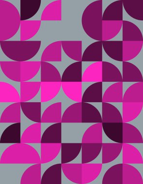 Bauhaus tarzından esinlenilmiş çarpıcı bir geometrik desen keşfedin. Pembe ve morun koyu tonlarında. Bu tasarım dekor veya yaratıcı projeler için modern bir dönüm noktası sunar..
