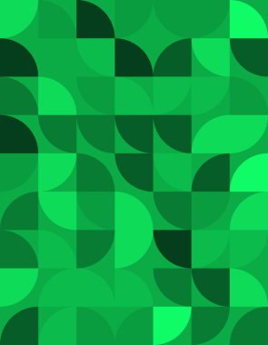 Bu geometrik desen Bauhaus 'tan esinlenerek çeşitli şekiller ve canlı yeşil tonlara sahiptir, arka plan, duvar kağıtları ve modern tasarımlar için mükemmeldir..