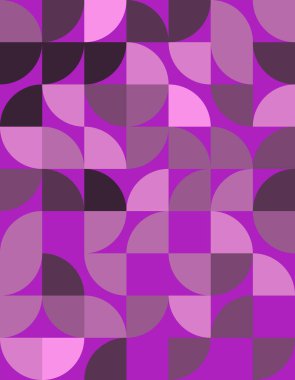 Değişik şekiller ve mor tonlardan oluşan canlı geometrik desen. Bauhaus 'tan esinlenilmiş bu tasarım modern dekor için mükemmel kıvrımlar ve karelerin uyumlu bir karışımını sergiliyor..