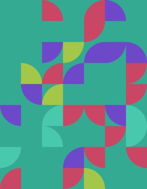 Bauhaus stilindeki bu canlı geometrik desen renkli şekiller dizisine sahiptir. Modern tasarım projeleri için mükemmel, oyuncu ve sanatsal bir dokunuş ekliyor.