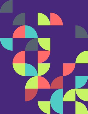 Bauhaus stilindeki bu canlı geometrik desen, dinamik bir görsel etki yaratan çeşitli şekil ve renkleri içerir. Modern tasarım projeleri için mükemmel.