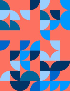 Bauhaus stilinden esinlenerek renkli şekiller ve cesur şekiller içeren canlı bir geometrik desen keşfedin. Modern tasarım projeleri ve sanatsal altyapılar için ideal.