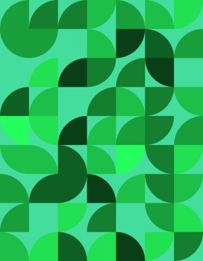 Bauhaus tarzında büyüleyici bir geometrik desen keşfedin, yeşilin değişik tonlarında. Bu modern tasarım canlı şekiller ve dinamik formlar sergiliyor..